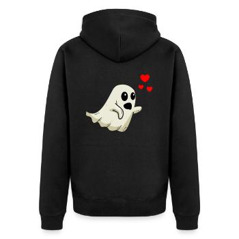 Gespenst Valentinstag - Unisex Premium Bio Zip Hoodie - Schwarz - Hinten - Nico (187cm)