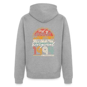 Août 1994 Vintage Anniversaire Rétro - Veste à capuche bio Premium Unisexe - gris chiné - Dos - Nico (187cm)