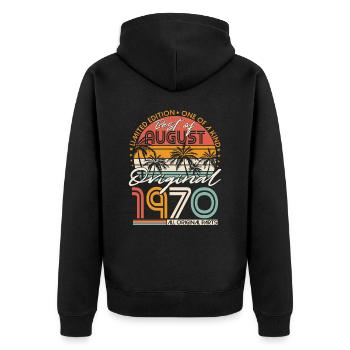 Août 1970 Vintage Anniversaire Rétro - Veste à capuche bio Premium Unisexe - noir - Dos - Nico (187cm)