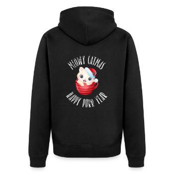 Meowy Catmas - Happy Purr Year - Unisex Premium Organic Zip Hoodie - black - Back - Nico (187cm)