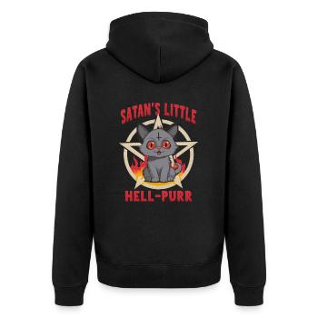 Satans kleine Hölle schnurrt - Unisex Premium Bio Zip Hoodie - Schwarz - Hinten - Nico (187cm)
