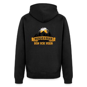 Berge & Bier - darum bin ich hier - Wandern - Unisex Premium Bio Zip Hoodie - Schwarz - Hinten - Nico (187cm)