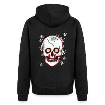 Tod Totenkopf Horror Fantasy Halloween Skull - Unisex Premium Bio Zip Hoodie - Schwarz - Hinten - Nico (187cm)