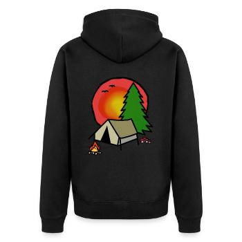 Freiheit Urlaub Camping Zelt Natur Wald Camp - Unisex Premium Bio Zip Hoodie - Schwarz - Hinten - Nico (187cm)