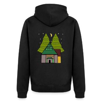 Haus Nacht Himmel Sternenhimmel Waldbewohner - Unisex Premium Bio Zip Hoodie - Schwarz - Hinten - Nico (187cm)