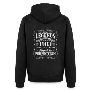 Les légendes sont nées en 1983 - Veste à capuche bio Premium Unisexe - noir - Dos - Nico (187cm)