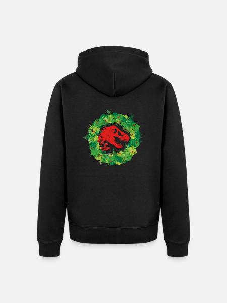 Jurassic World Christmas Design T-Rex With Wreath - Unisex Premium Organic Zip Hoodie - black