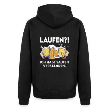 Laufen? Hab Saufen Verstanden Lustiger Bier Spruch - Unisex Premium Bio Zip Hoodie - Schwarz - Hinten - Nico (187cm)