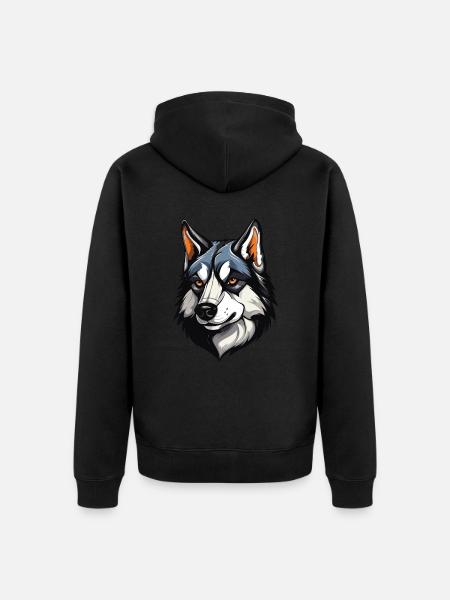 Husky Dog Head - Unisex Premium Organic Zip Hoodie - black