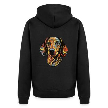 Dachshund Hund Kopf Dackel - Unisex Premium Bio Zip Hoodie - Schwarz - Hinten - Nico (187cm)
