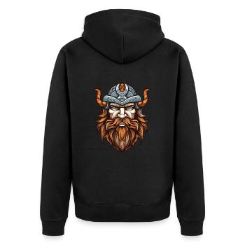 Viking Head Warrior - Unisex Premium Organic Zip Hoodie - black - Back - Nico (187cm)