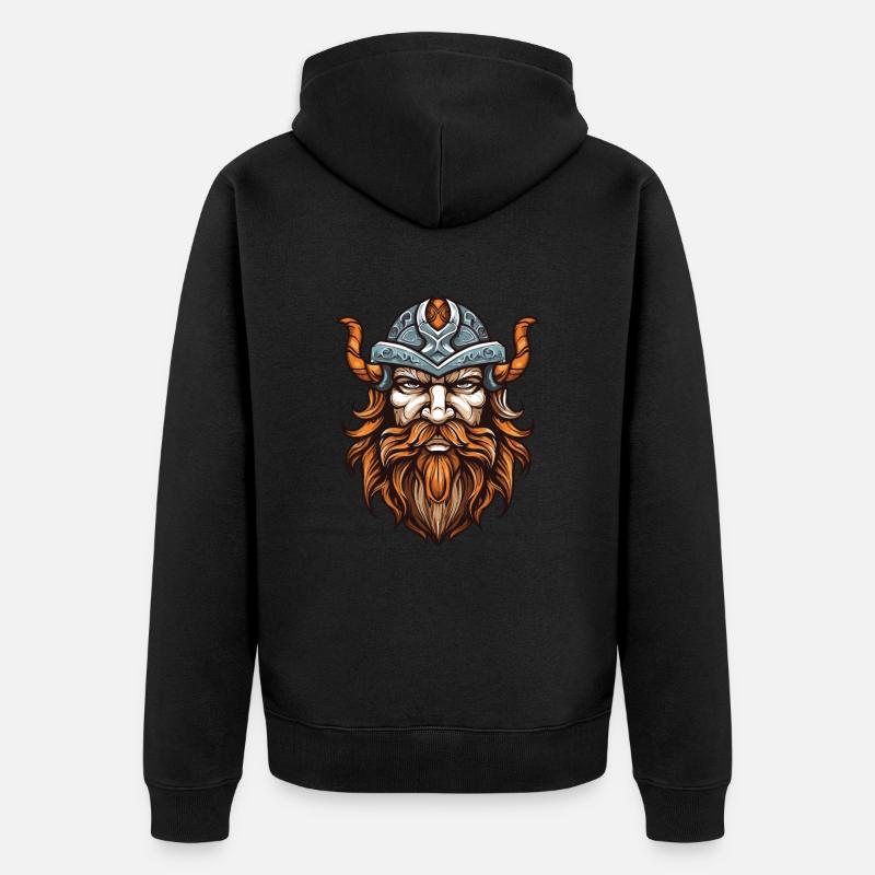 Wikinger Kopf Krieger - Unisex Premium Bio Zip Hoodie - Schwarz