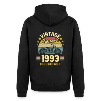 Biker 30 Years 1993 November 30 Years Anniversary - Unisex Premium Organic Zip Hoodie - black - Back - Nico (187cm)