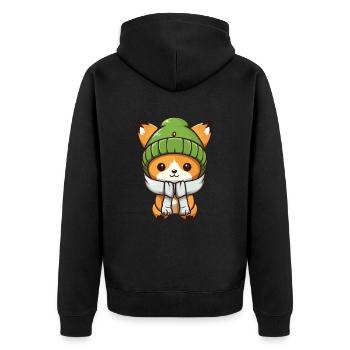 Fuchs Winter Comic - Unisex Premium Bio Zip Hoodie - Schwarz - Hinten - Nico (187cm)