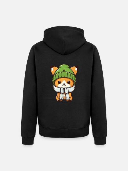 Fuchs Winter Comic - Unisex Premium Bio Zip Hoodie - Schwarz