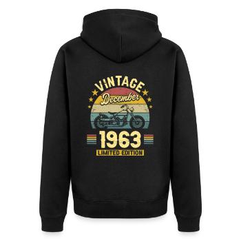 Motard 60 Ans 1963 Décembre 60 Ans Anniversaire - Veste à capuche bio Premium Unisexe - noir - Dos - Nico (187cm)