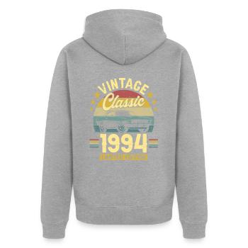 Voiture Vintage Année 1994 30 Ans Anniversaire - Veste à capuche bio Premium Unisexe - gris chiné - Dos - Nico (187cm)