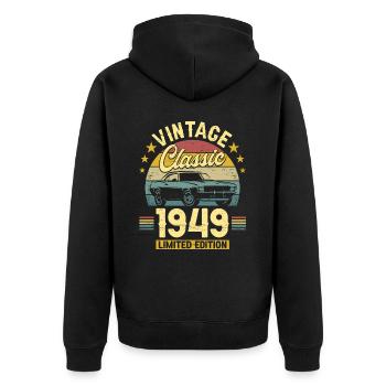 Vintage Car Year 1949 75 Years Anniversary - Unisex Premium Organic Zip Hoodie - black - Back - Nico (187cm)