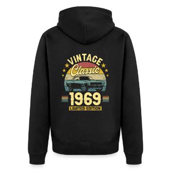 Vintage Car Year 1969 55 Years Anniversary - Unisex Premium Organic Zip Hoodie - black - Back - Nico (187cm)