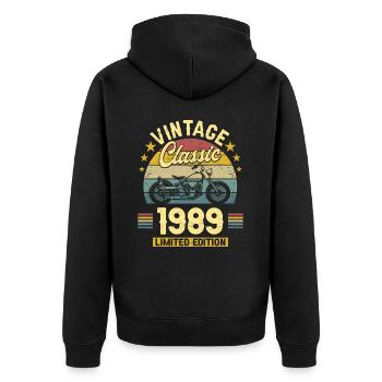 Motorcycle Year 1989 Biker 35 Years Anniversary - Unisex Premium Organic Zip Hoodie - black - Back - Nico (187cm)