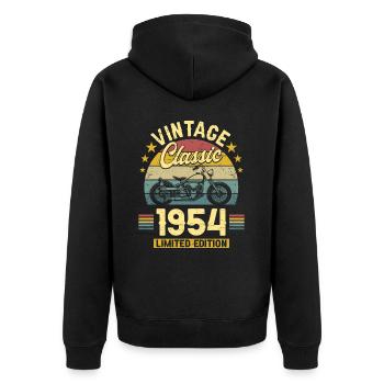 Motorcycle Year 1954 Biker 70 Years Anniversary - Unisex Premium Organic Zip Hoodie - black - Back - Nico (187cm)