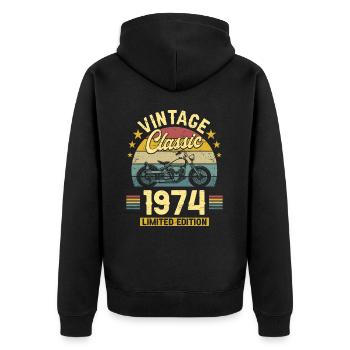 Moto Année 1974 Motard 50 Ans Anniversaire - Veste à capuche bio Premium Unisexe - noir - Dos - Nico (187cm)