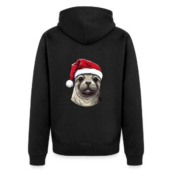 Robbe Seehund Weihnachten Portät - Unisex Premium Bio Zip Hoodie - Schwarz - Hinten - Nico (187cm)