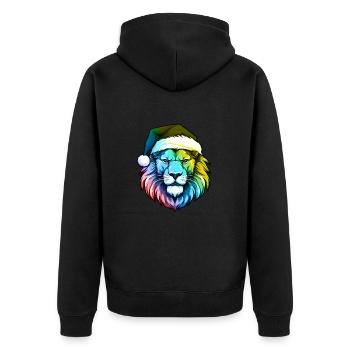 Löwe Kopf Weihnachten Portät Bunt - Unisex Premium Bio Zip Hoodie - Schwarz - Hinten - Nico (187cm)