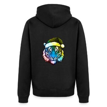 Tiger Kopf Weihnachten Portät Bunt - Unisex Premium Bio Zip Hoodie - Schwarz - Hinten - Nico (187cm)