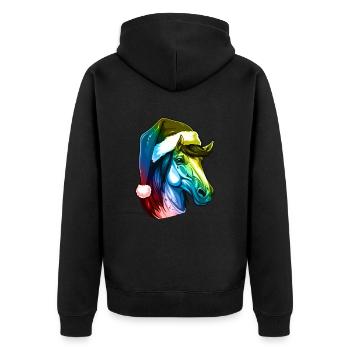 Tête de cheval Noël Portrait coloré - Veste à capuche bio Premium Unisexe - noir - Dos - Nico (187cm)