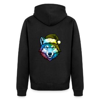 Tête de loup Noël Portrait coloré - Veste à capuche bio Premium Unisexe - noir - Dos - Nico (187cm)