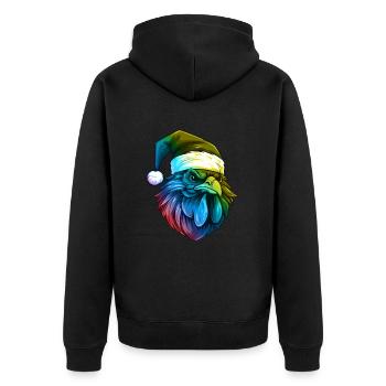 Hahn Kopf Weihnachten Portät Bunt - Unisex Premium Bio Zip Hoodie - Schwarz - Hinten - Nico (187cm)