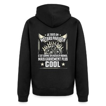 Carrément Plus Cool Motard Parisien Cadeau Moto - Veste à capuche bio Premium Unisexe - noir - Dos - Nico (187cm)