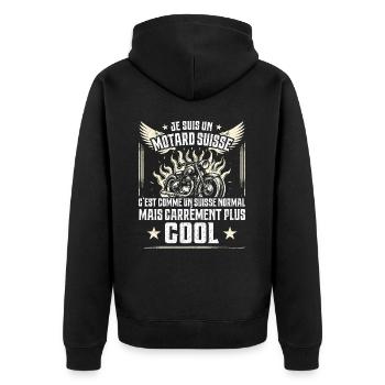 Carrément Plus Cool Motard Suisse Cadeau Moto - Veste à capuche bio Premium Unisexe - noir - Dos - Nico (187cm)