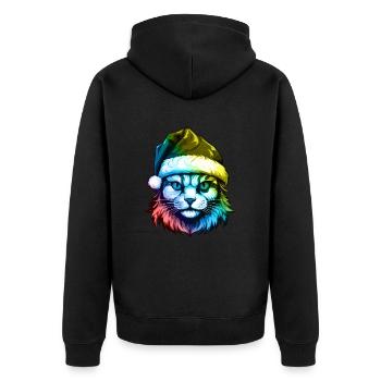Cat Head Christmas Portrait Colorful - Unisex Premium Organic Zip Hoodie - black - Back - Nico (187cm)