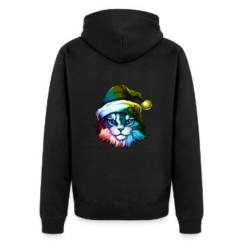 Cat Head Christmas Portrait Colorful - Unisex Premium Organic Zip Hoodie - black - Back - Nico (187cm)