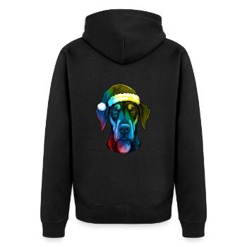 Doberman Dog Head Christmas Portrait Colorful - Unisex Premium Organic Zip Hoodie - black - Back - Nico (187cm)