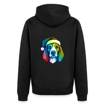 Beagle Dog Head Christmas Portrait Colorful - Unisex Premium Organic Zip Hoodie - black - Back - Nico (187cm)