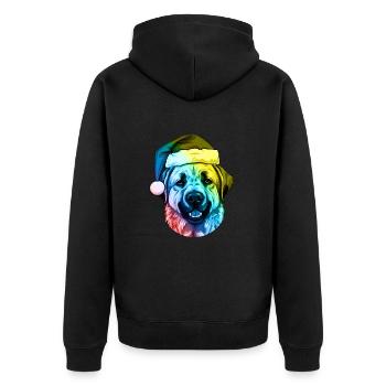 Kangal Hund Kopf Weihnachten Portät Bunt - Unisex Premium Bio Zip Hoodie - Schwarz - Hinten - Nico (187cm)