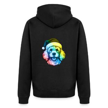 Pudel Hund Kopf Weihnachten Portät Bunt - Unisex Premium Bio Zip Hoodie - Schwarz - Hinten - Nico (187cm)