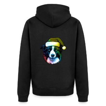 Border Collie chien tête Noël Portrait coloré - Veste à capuche bio Premium Unisexe - noir - Dos - Nico (187cm)