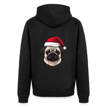 Pug Hund Mops Weihnachten Kopf - Unisex Premium Bio Zip Hoodie - Schwarz - Hinten - Nico (187cm)