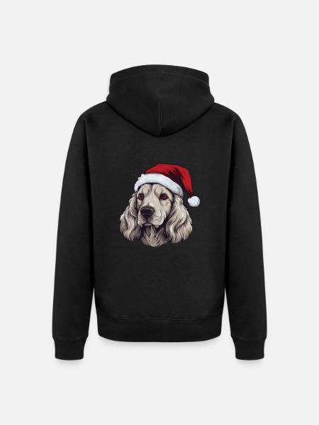 Cocker Spaniel Dog Christmas Head - Unisex Premium Organic Zip Hoodie - black