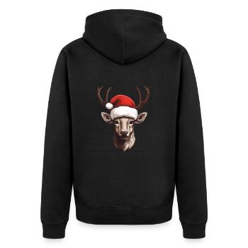 Deer Head Christmas Portrait - Unisex Premium Organic Zip Hoodie - black - Back - Nico (187cm)
