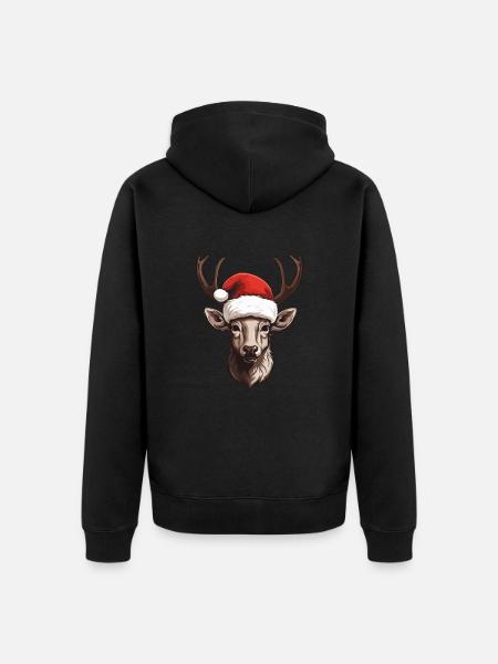 Deer Head Christmas Portrait - Unisex Premium Organic Zip Hoodie - black