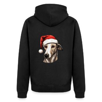 Greyhound Dog Head Christmas Portrait - Unisex Premium Organic Zip Hoodie - black - Back - Nico (187cm)