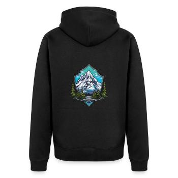 Berge Symbol Wandern Schild - Unisex Premium Bio Zip Hoodie - Schwarz - Hinten - Nico (187cm)
