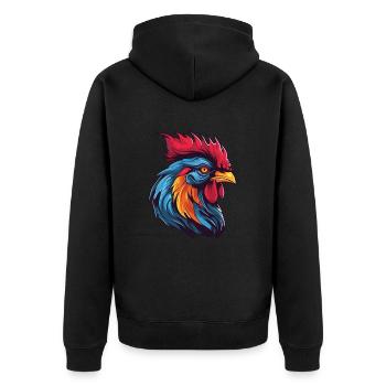 Rooster Portrait - Unisex Premium Organic Zip Hoodie - black - Back - Nico (187cm)