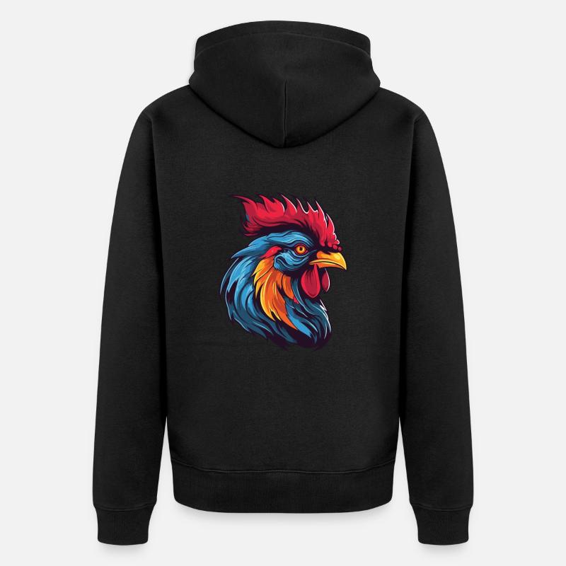 Portrait de coq - Veste à capuche bio Premium Unisexe - noir