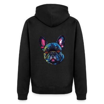 Französische Bulldogge Hund Kopf - Unisex Premium Bio Zip Hoodie - Schwarz - Hinten - Nico (187cm)